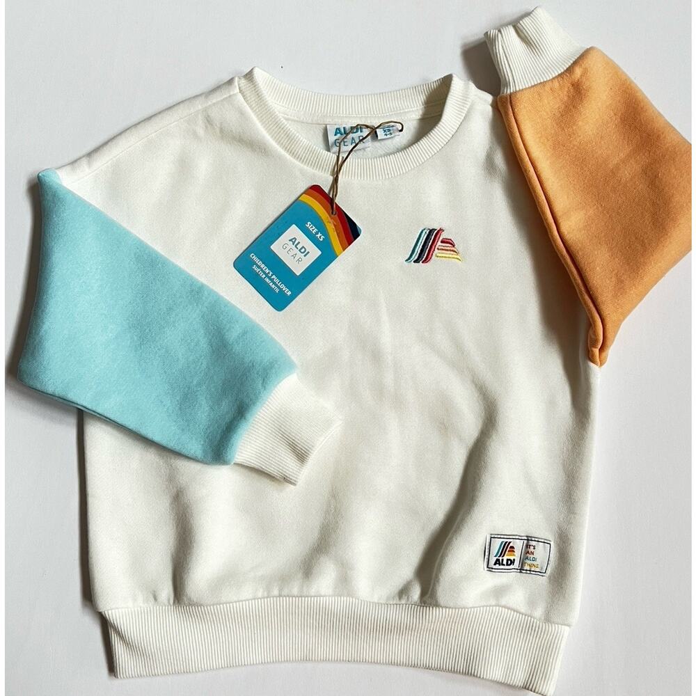 Aldi Gear 2025 Children’s white Colorblock Pullover Sweatshirt Size XS ALDI